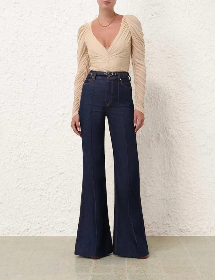 Women Clothing Zimmermann Natura Gathered Bodysuit Cream