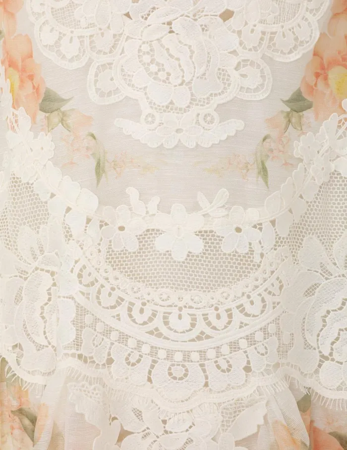 Women Clothing Zimmermann Natura Lace Patch Tank Dress Coral Mixed Print