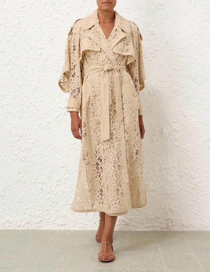 Women Clothing Zimmermann Natura Lace Trench Dress Tea