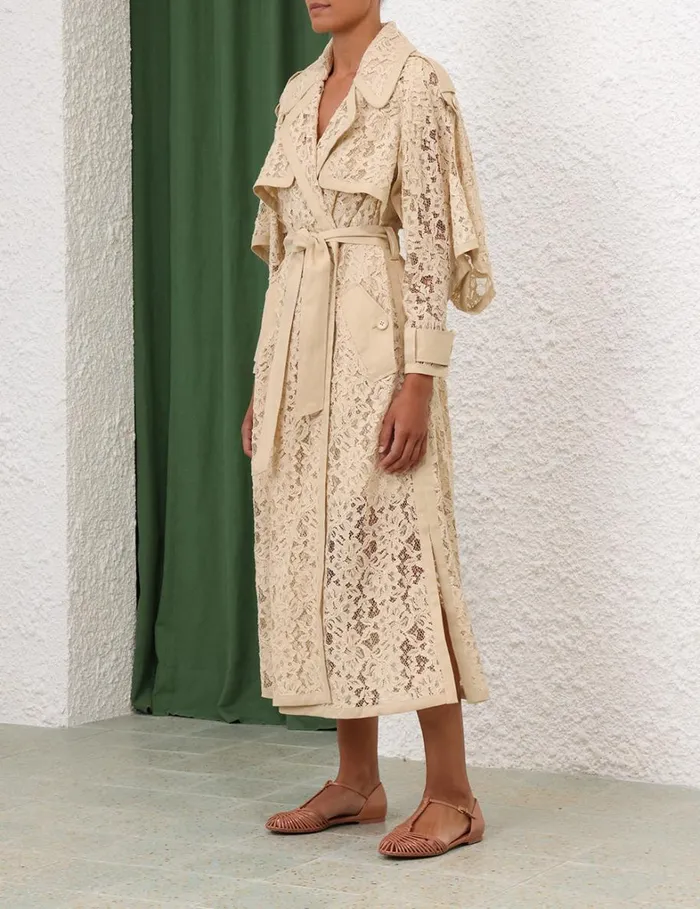 Women Clothing Zimmermann Natura Lace Trench Dress Tea
