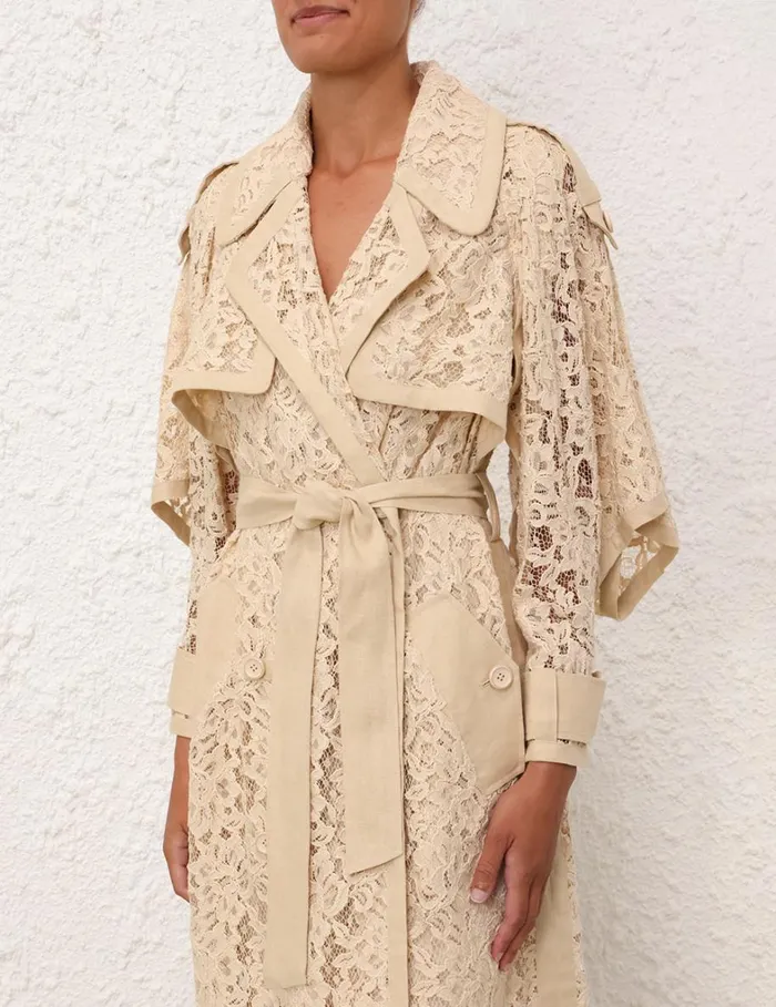 Women Clothing Zimmermann Natura Lace Trench Dress Tea