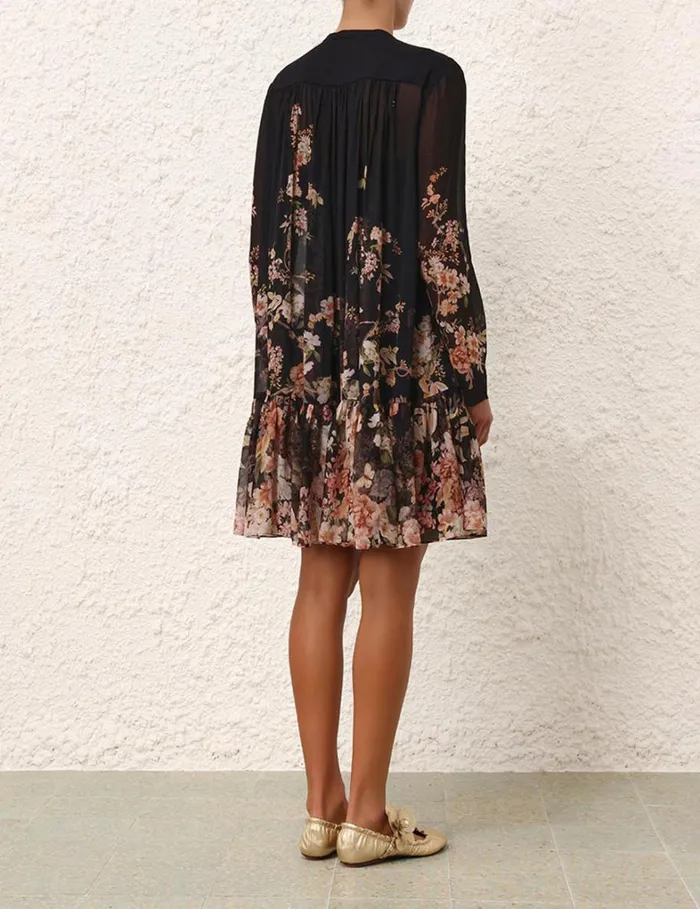 Women Clothing Zimmermann Natura Lantern Mini Dress Coral Garden Black