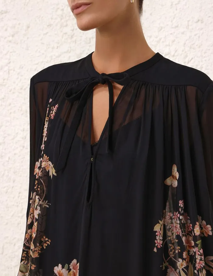 Women Clothing Zimmermann Natura Lantern Mini Dress Coral Garden Black