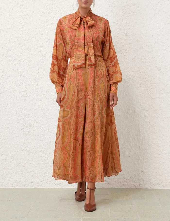 Women Clothing Zimmermann Tranquillity Flared Culottes Red Paisley