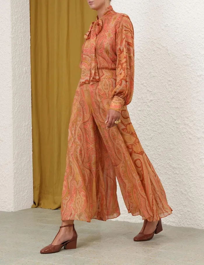 Women Clothing Zimmermann Tranquillity Flared Culottes Red Paisley