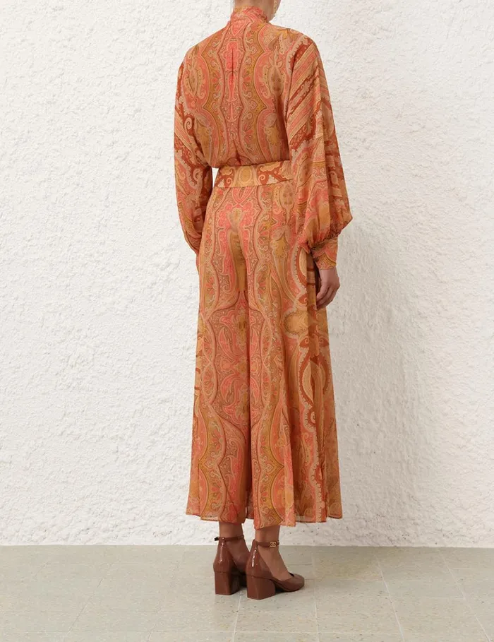 Women Clothing Zimmermann Tranquillity Flared Culottes Red Paisley