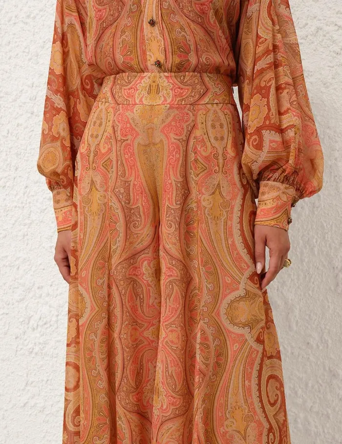Women Clothing Zimmermann Tranquillity Flared Culottes Red Paisley