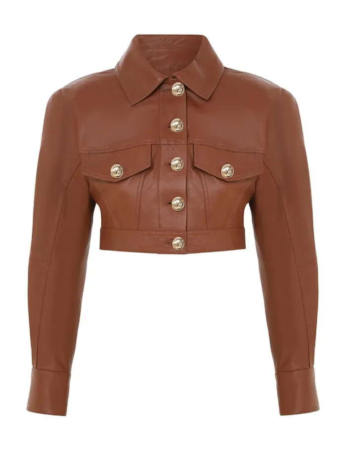 Women Clothing Zimmermann Tranquillity Leather Jacket Toffee