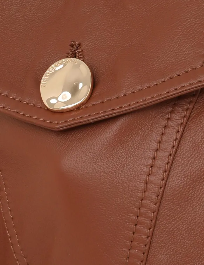 Women Clothing Zimmermann Tranquillity Leather Jacket Toffee