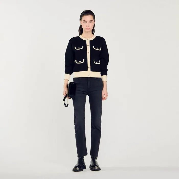 Women Coatigans SANDRO Twotone Cardigan With Buttons Black