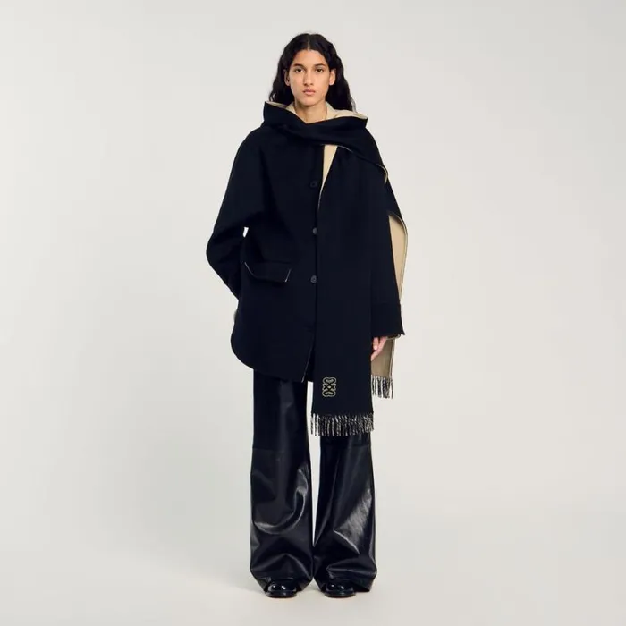 Women Coats and Trenches SANDRO Wool Coat With Scarf Black