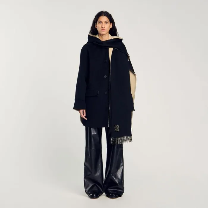 Women Coats and Trenches SANDRO Wool Coat With Scarf Black