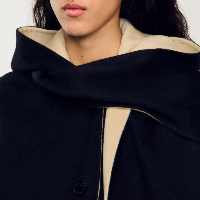 Women Coats and Trenches SANDRO Wool Coat With Scarf Black