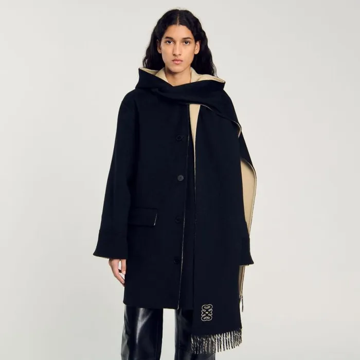 Women Coats and Trenches SANDRO Wool Coat With Scarf Black