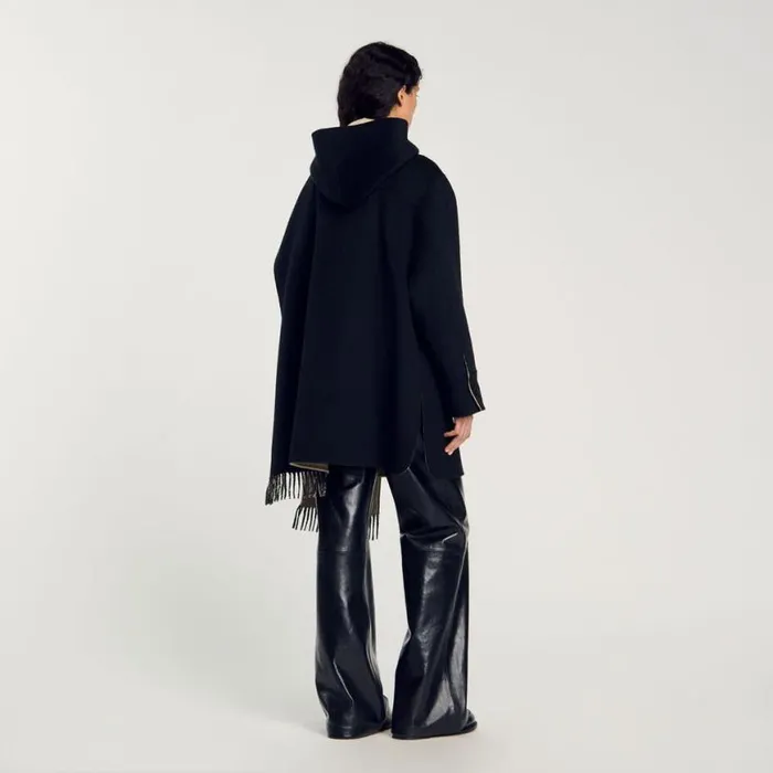 Women Coats and Trenches SANDRO Wool Coat With Scarf Black