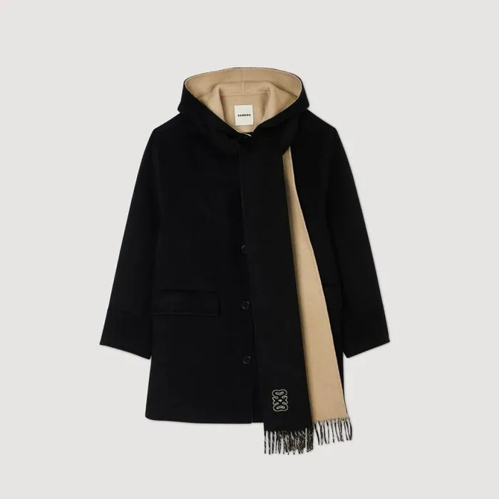 Women Coats and Trenches SANDRO Wool Coat With Scarf Black