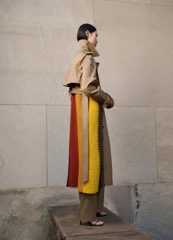 Women Crochet Combo Trench Coat MONSE Jackets and Coats