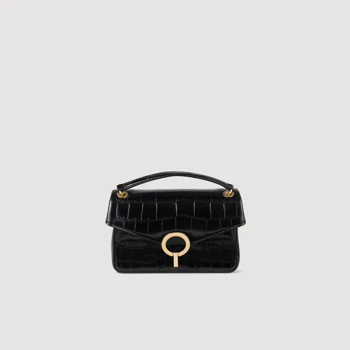 Women Crossbody Bags SANDRO Mock Croc Leather Yza Bag Black