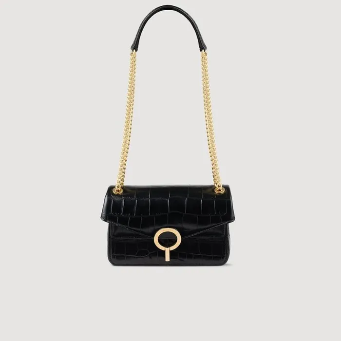 Women Crossbody Bags SANDRO Mock Croc Leather Yza Bag Black