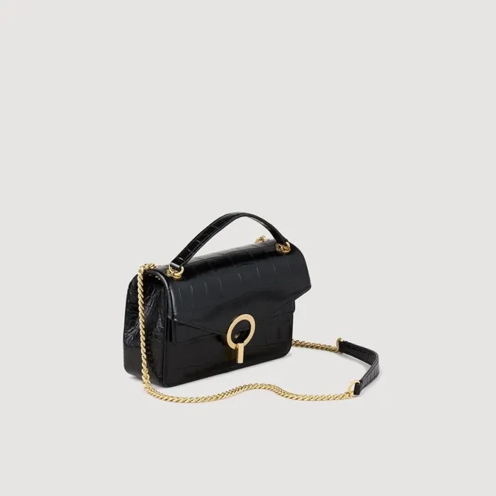 Women Crossbody Bags SANDRO Mock Croc Leather Yza Bag Black