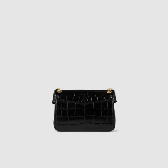 Women Crossbody Bags SANDRO Mock Croc Leather Yza Bag Black