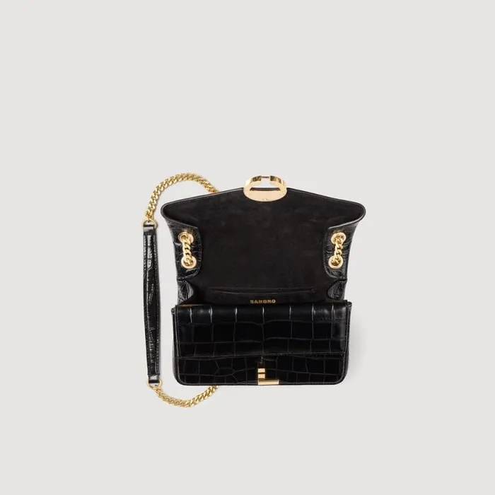 Women Crossbody Bags SANDRO Mock Croc Leather Yza Bag Black