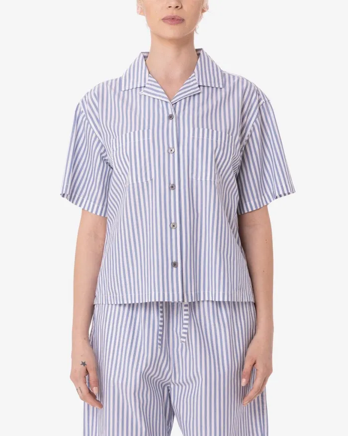 Women DOMINIQUE STRIPE SHIRT Coronet Blue Multi OBEY Clothing TOPS