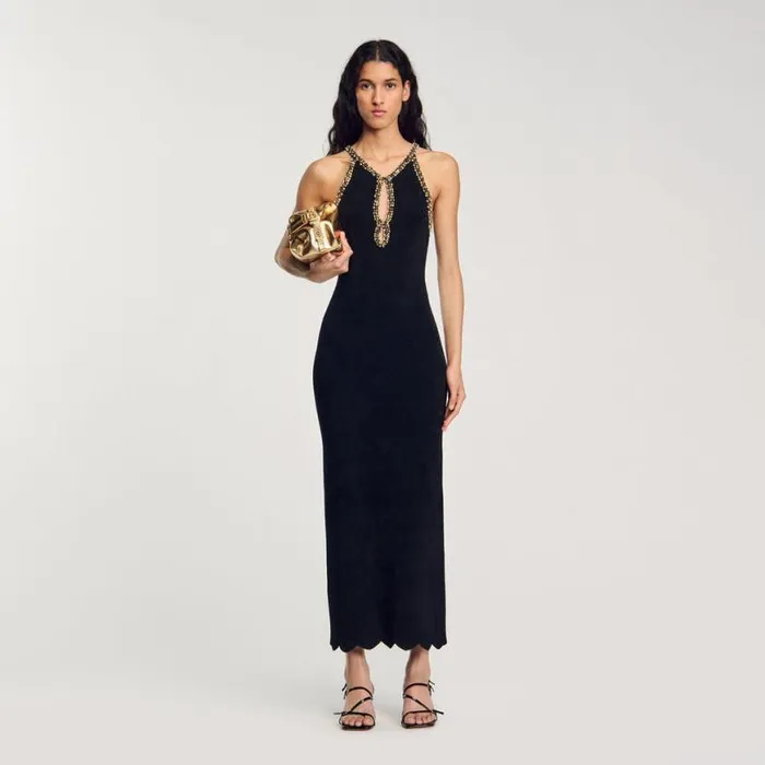Women Dresses SANDRO Beaded Maxi Dress Black