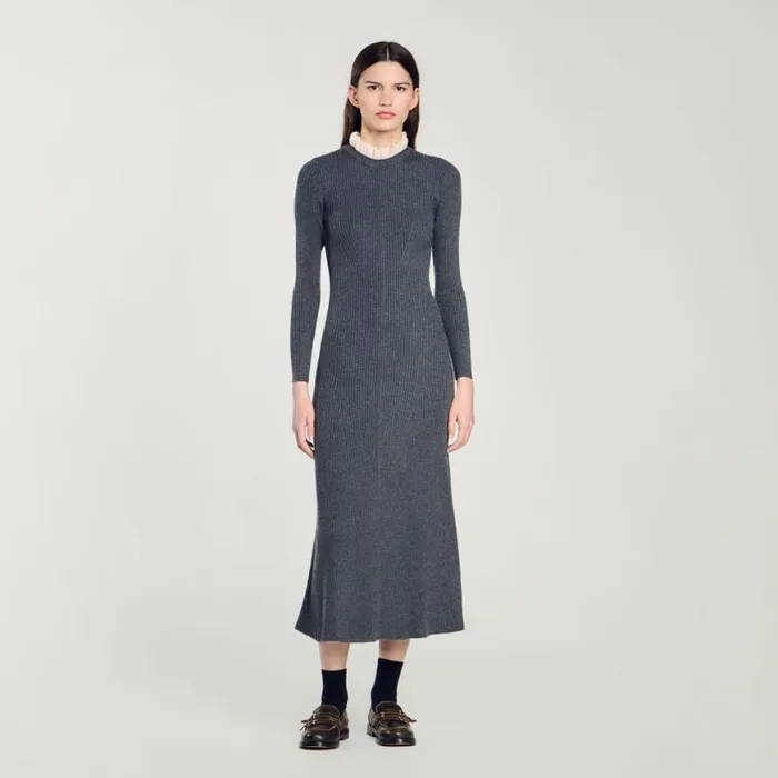 Women Dresses SANDRO Knit Maxi Dress Dark Grey Women Dresses SANDRO Knit Maxi Dress Dark Grey