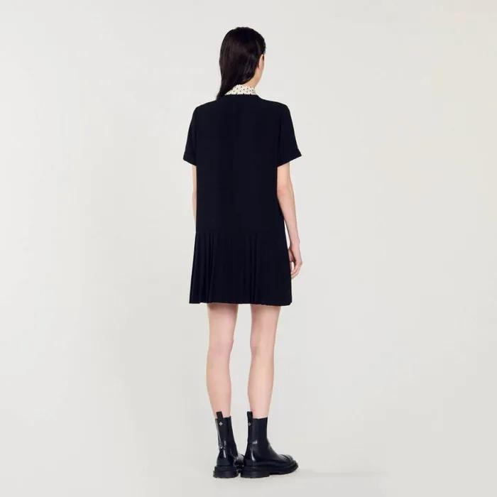 Women Dresses SANDRO Short Dress With Polka Dot Tie Black