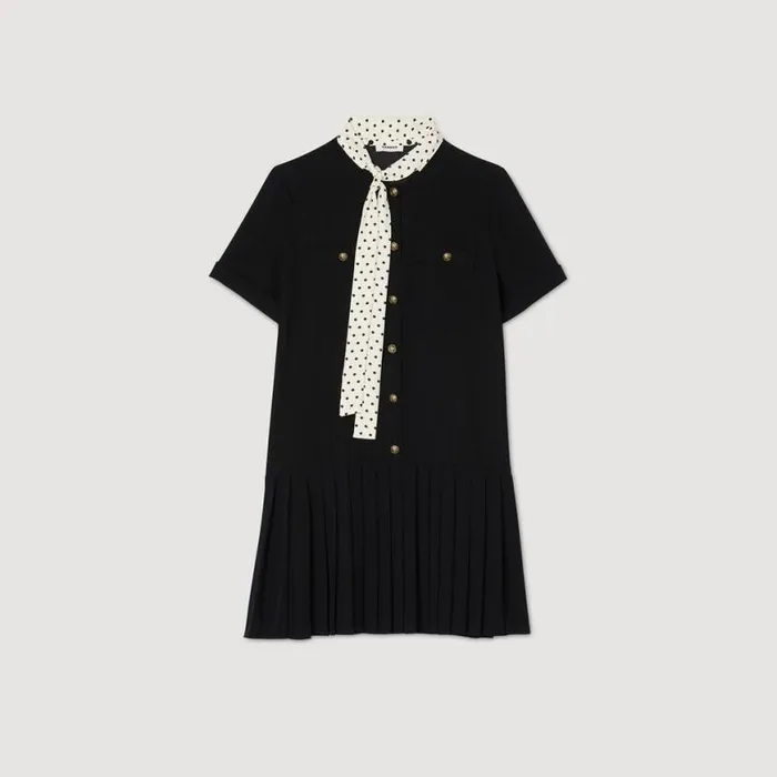 Women Dresses SANDRO Short Dress With Polka Dot Tie Black