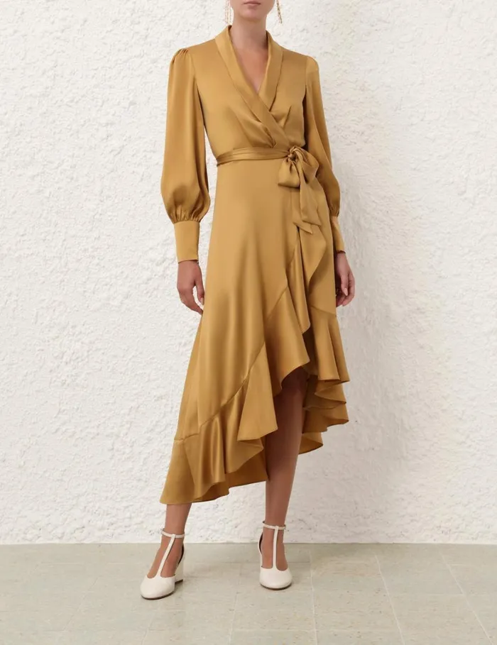 Women Dresses Zimmermann Silk Wrap Midi Dress Honey