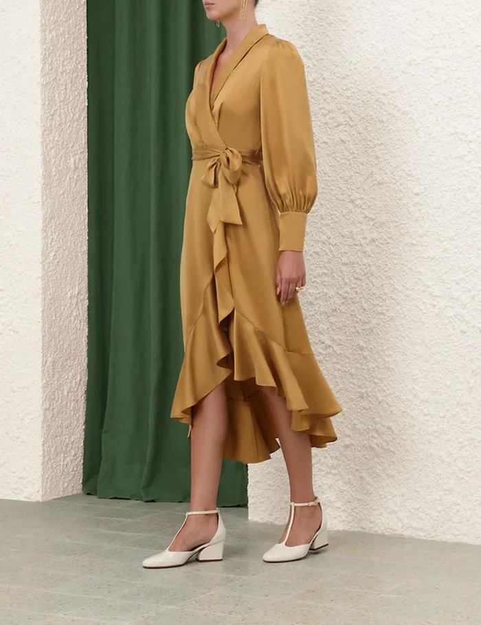 Women Dresses Zimmermann Silk Wrap Midi Dress Honey