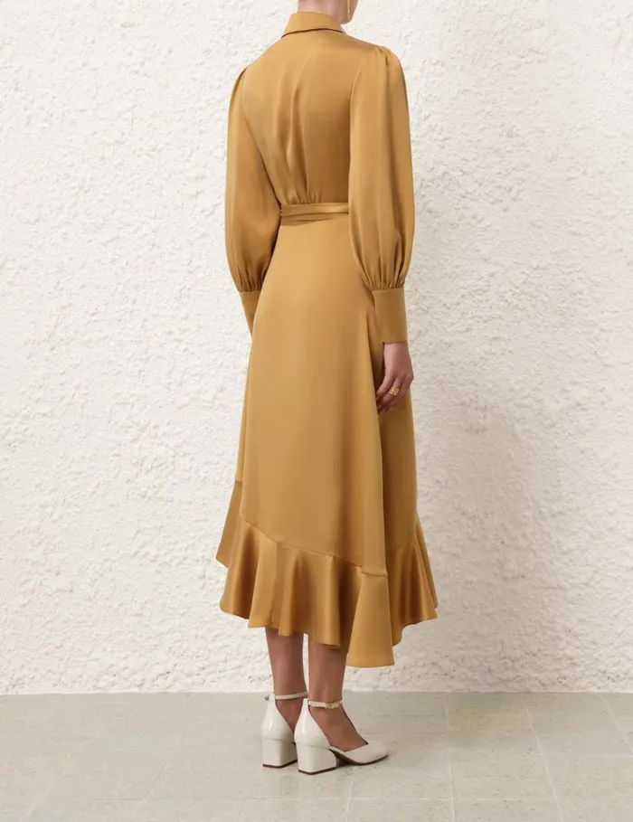 Women Dresses Zimmermann Silk Wrap Midi Dress Honey