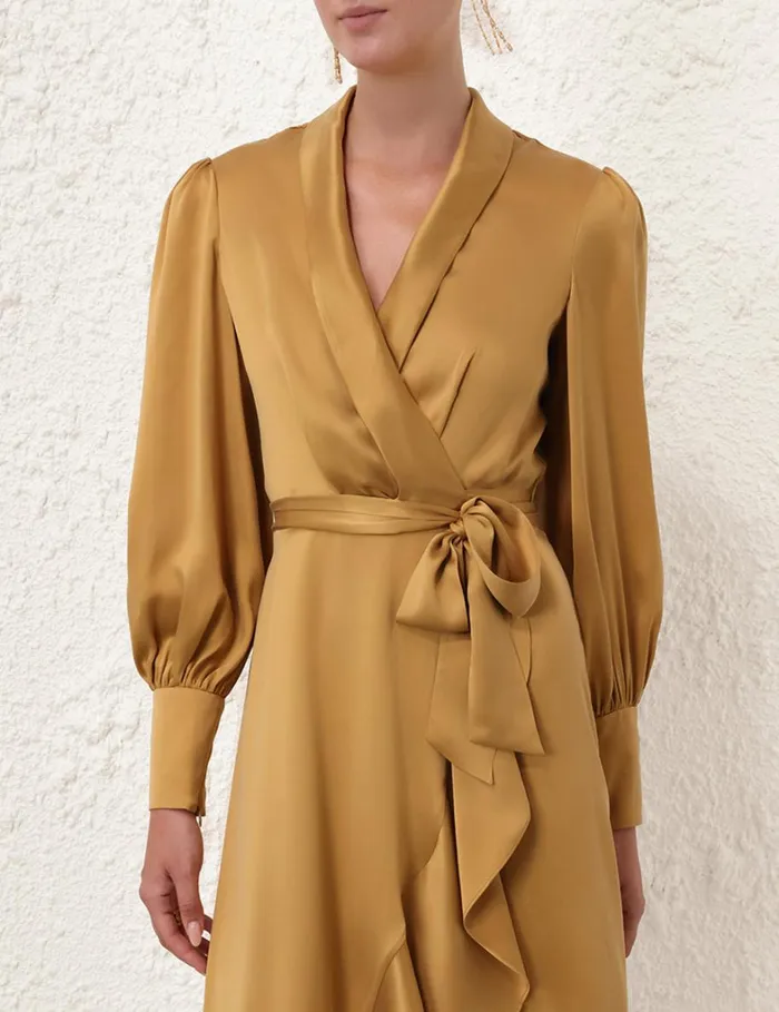 Women Dresses Zimmermann Silk Wrap Midi Dress Honey