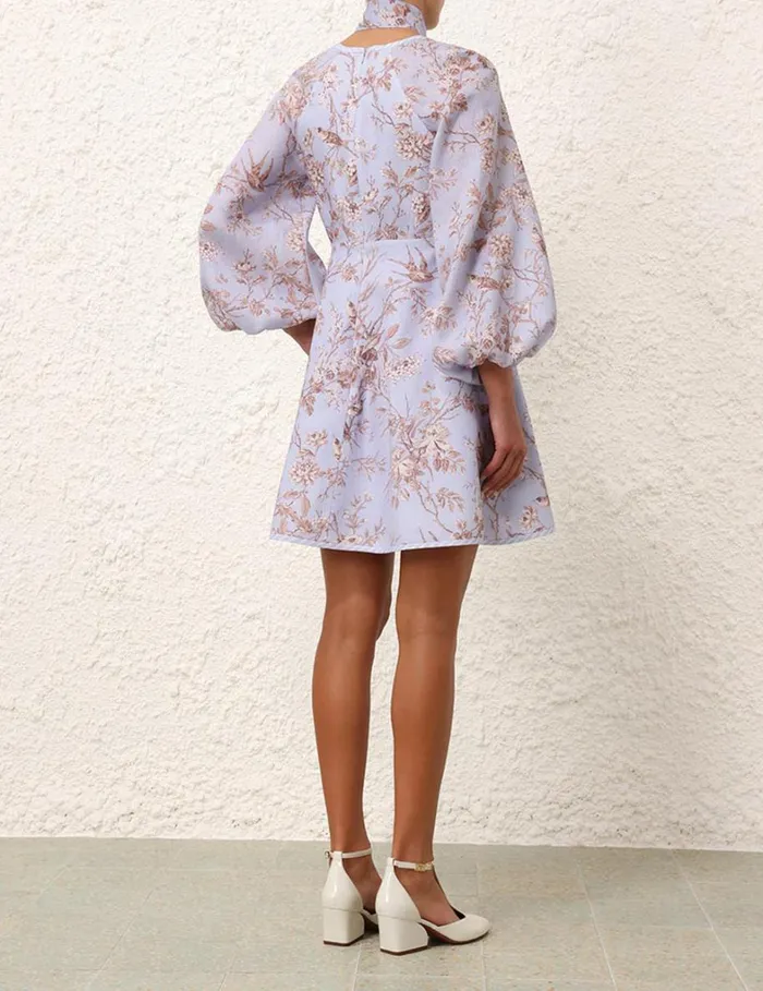 Women Dresses Zimmermann Tie Neck Mini Dress Blue Mockingbird