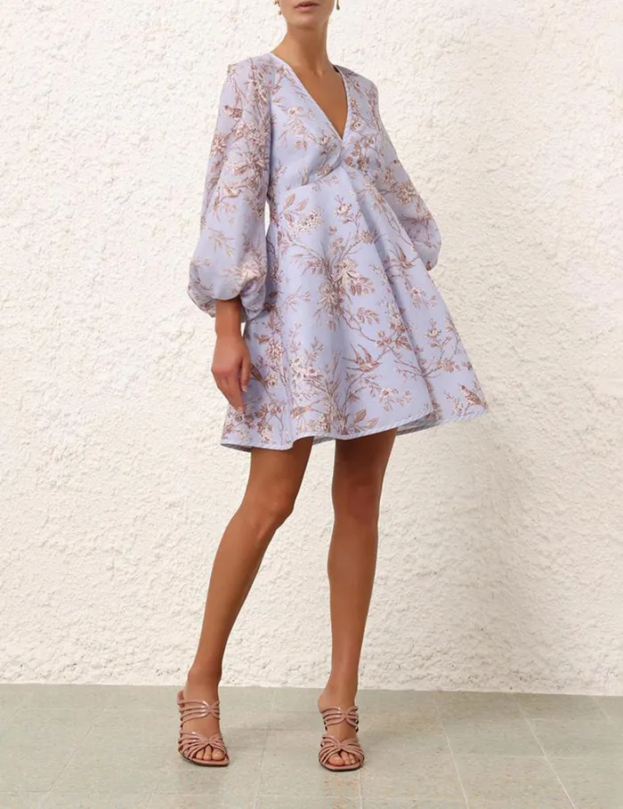 Women Dresses Zimmermann Tie Neck Mini Dress Blue Mockingbird