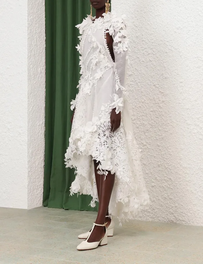 Women Dresses Zimmermann Tranquillity Lasercut Midi Ivory