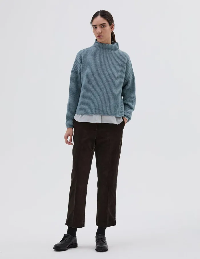 Women English Rib Funnel Neck Jumper Soft Blue Margaret Howell Knitwear