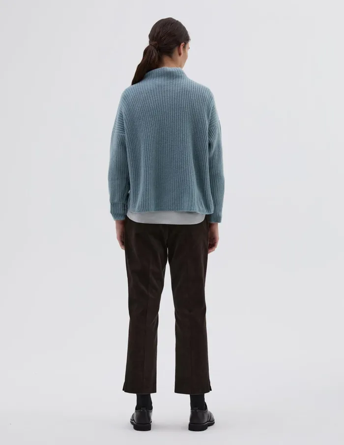 Women English Rib Funnel Neck Jumper Soft Blue Margaret Howell Knitwear