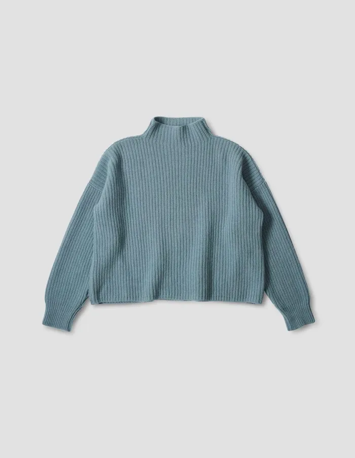 Women English Rib Funnel Neck Jumper Soft Blue Margaret Howell Knitwear