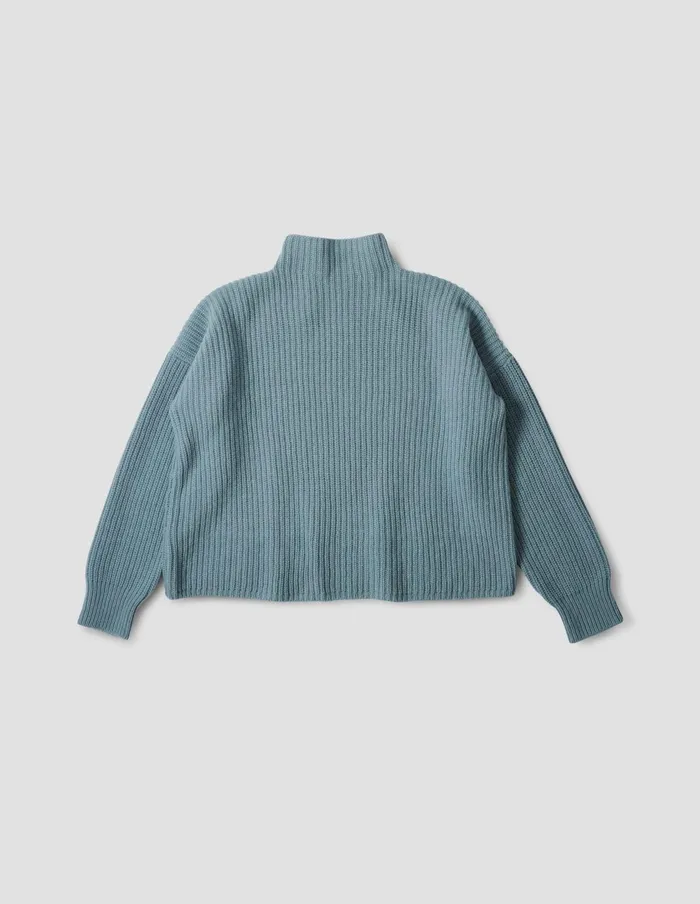 Women English Rib Funnel Neck Jumper Soft Blue Margaret Howell Knitwear