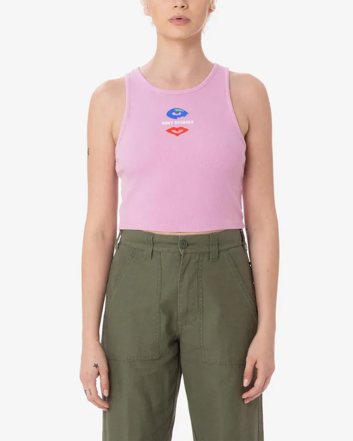 Women EYE LIPS OBEY RIB MEGAN TANK Pastel Lavender OBEY Clothing TSHIRTS