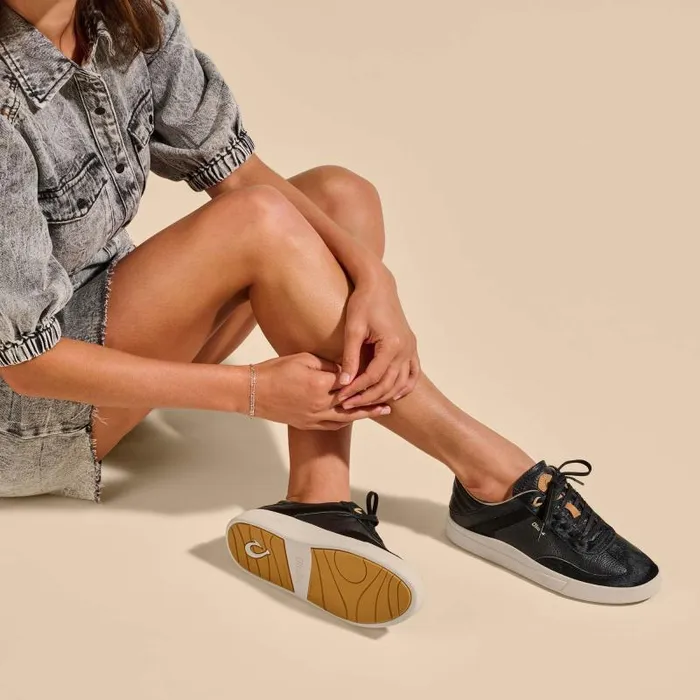 Women Hupu Oho Womens Elevated Leather Sneakers Black Olukai Leather Women Hupu Oho Womens Elevated Leather Sneakers Black Olukai Leather
