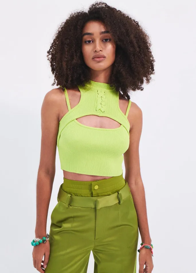 Women Halter Neck Knit Cropped Top MONSE Tops