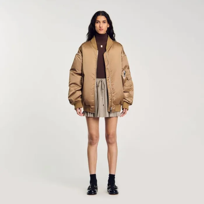 Women Jackets and Blazers SANDRO Satinlook Bomber Jacket Beige