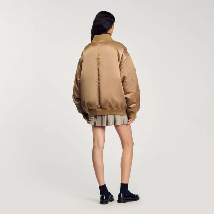 Women Jackets and Blazers SANDRO Satinlook Bomber Jacket Beige