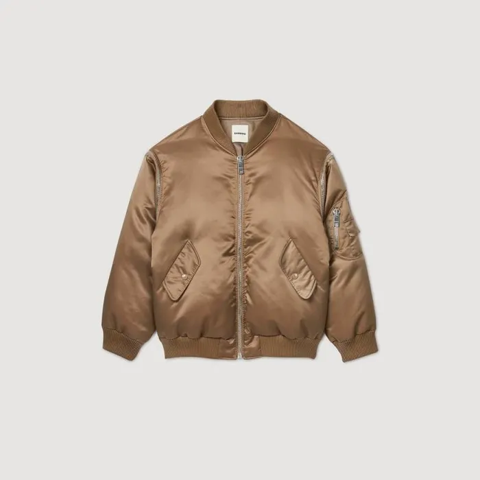 Women Jackets and Blazers SANDRO Satinlook Bomber Jacket Beige