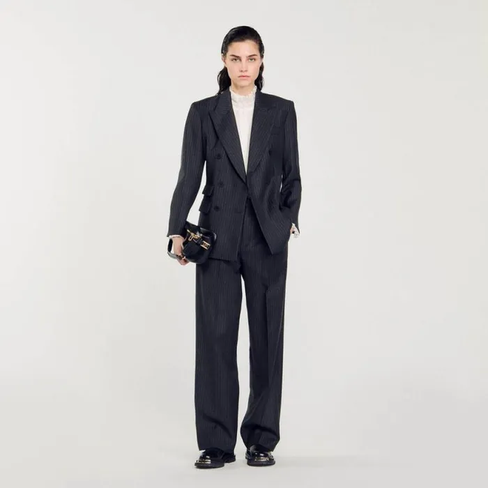 Women Jackets and Blazers SANDRO Stripy Suit Jacket Grey