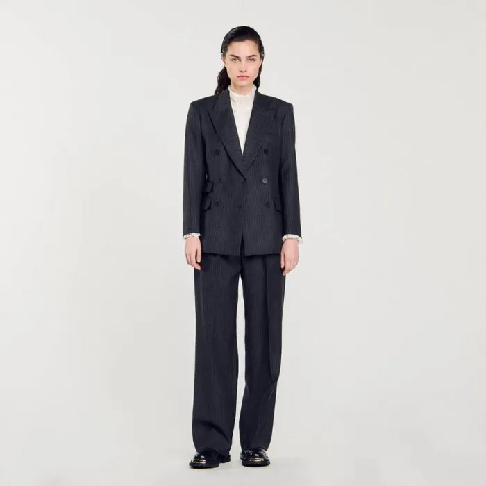 Women Jackets and Blazers SANDRO Stripy Suit Jacket Grey